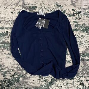 Charlotte Russe Deep Blue Button-Down Shirt